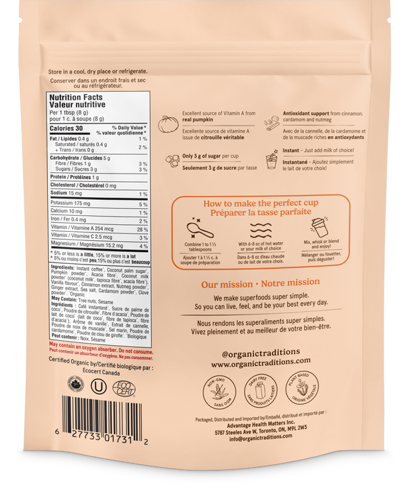 Organic Traditions - Latte, Pumpkin Spice, 150g