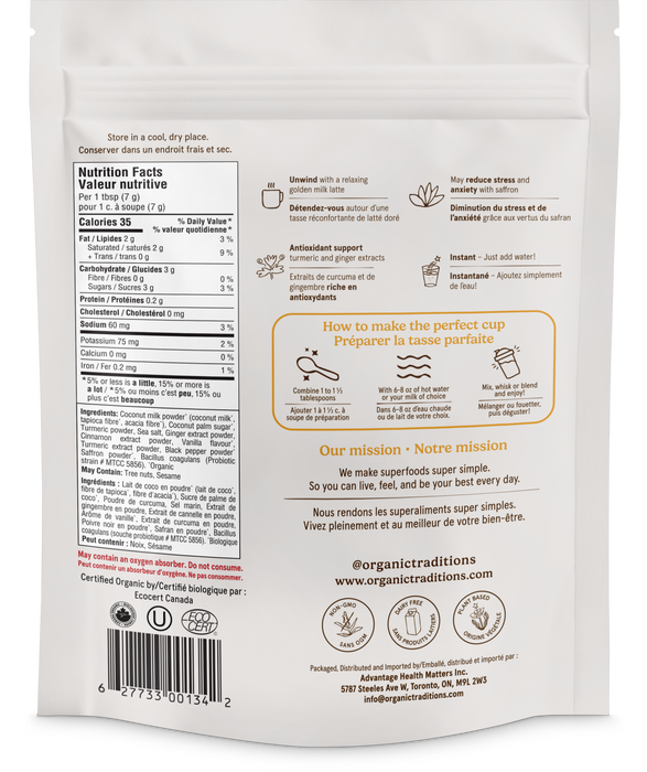 Organic Traditions - Turmeric Latte With Probiotics, 150 g
