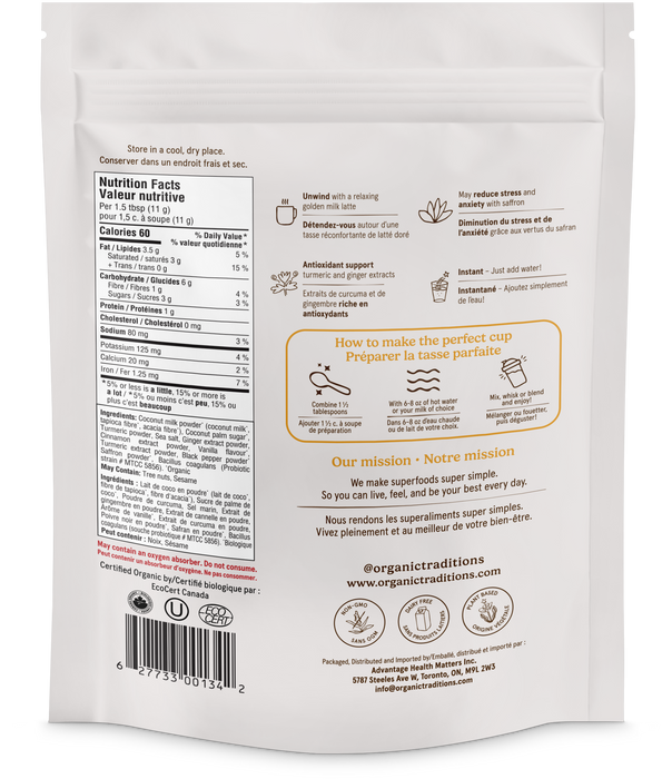 Organic Traditions - Turmeric Latte With Probiotics, 150 g