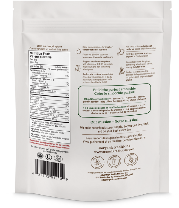 Organic Traditions - Wheat Grass Juice Powder, 150 g