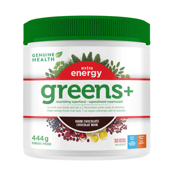 Genuine Health - Greens+ Extra Energy Chocolate, 444 g