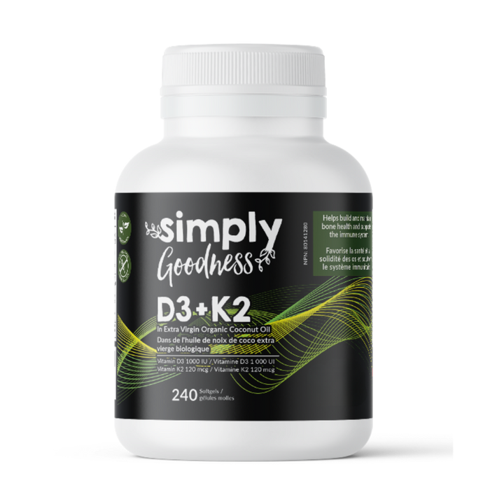 Simply Goodness - D3 1000 IU + K2 120 mcg, 240 Softgels