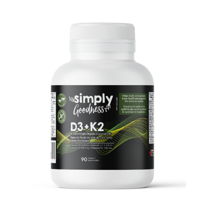 Simply Goodness - D3 1000 IU + K2 120 mcg, 90 Softgels