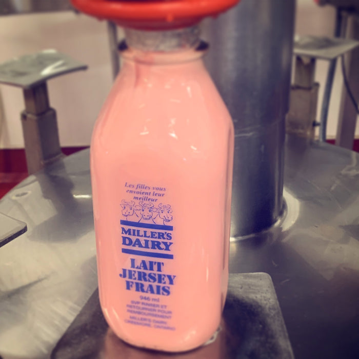 Miller's Dairy - Strawberry Milk Quart, 946 mL
