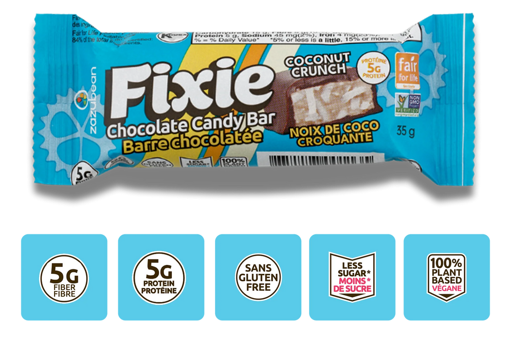Zazubean Organic Chocolate - Fixie Bar - Coconut, 35 g