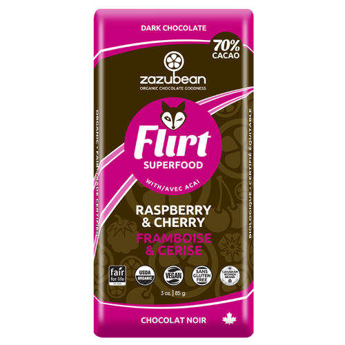 Zazubean Organic Chocolate - Flirt Raspberry & Cherry, 100 g