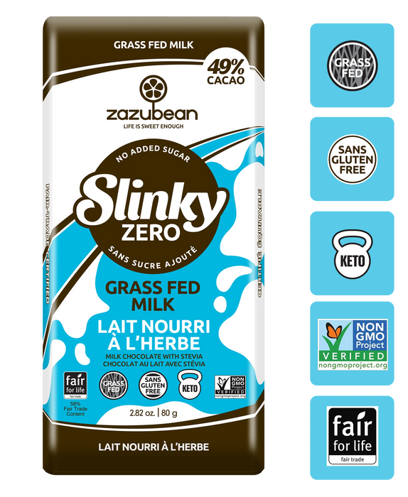 Zazubean Organic Chocolate - Slinky - 49% Cacao - Grass Fed Milk, 80 g