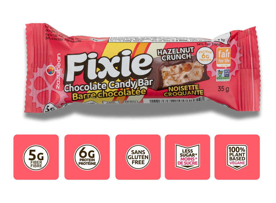 Zazubean Organic Chocolate - Fixie Bar - Hazelnut, 35 g