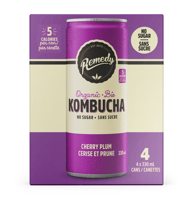 Remedy Drinks - Organic Cherry Plum Kombucha, 4x330 mL