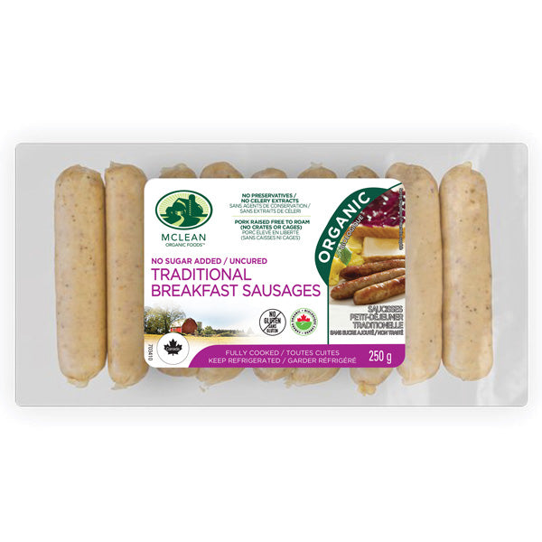 McLean Meats Inc - Organic Pork Breakfast Sausages - Traditional, 250 g