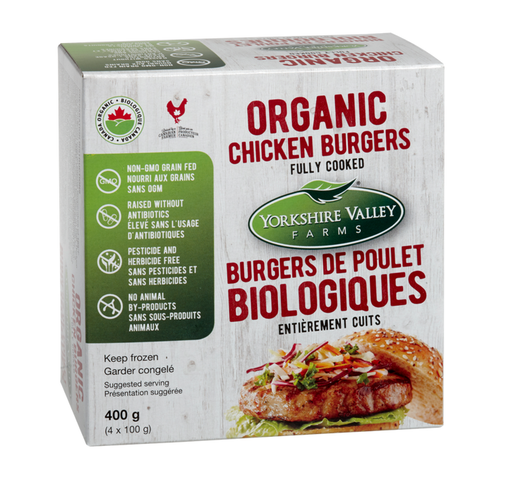 Yorkshire Valley Farms - Organic Fully Cooked Chicken Burgers, 400 g