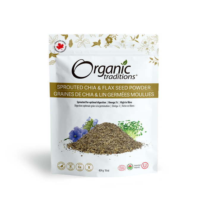 Organic Traditions - Sprouted Chia & Flax Seed Powder, 454 g