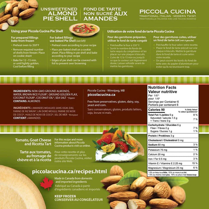 Piccola Cucina - Unsweetened 8" Almond Pie Shells, 280g