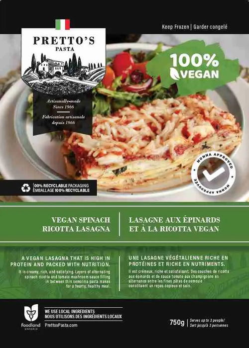 Pretto's Pasta - Vegan Ricotta Lasagna, 750 g