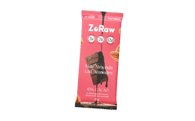 ZoRaw Chocolates - Milk Chocolate Bar, Almond and Protein, 52 g