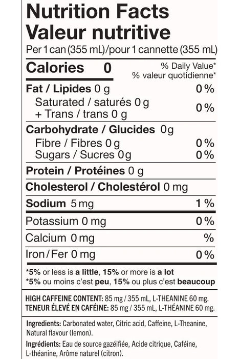 Wakewater - Caffeinated Sparkling Water - Lemon, 355 mL