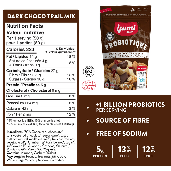 Yumi Organics - Dark Choco Trail Mix, 175 g
