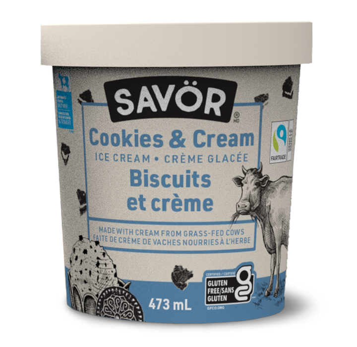 Savor - Grass Fed Ice Cream - Cookies & Cream, 473 mL