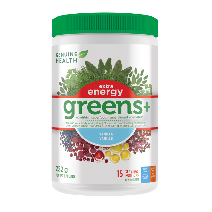 Genuine Health - Greens+ Extra Energy Vanilla, 222 g