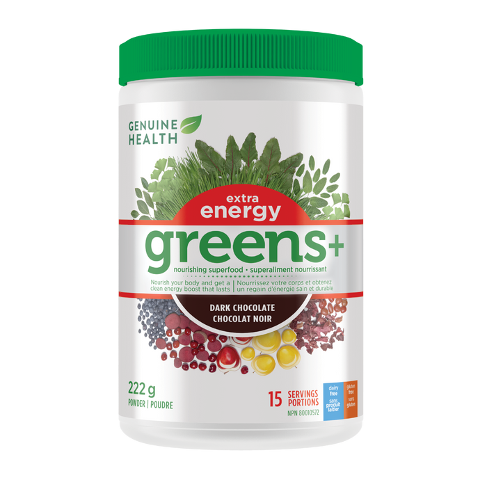 Genuine Health - Greens+ Extra Energy Dark Choc, 222 g