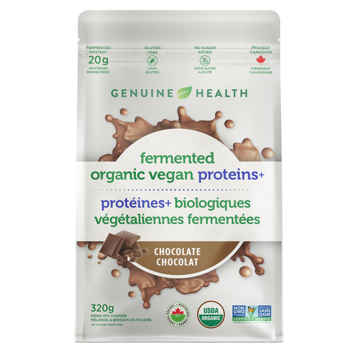 Genuine Health - Fermented Organic Vegan Proteins+ Chocolate, 320 g
