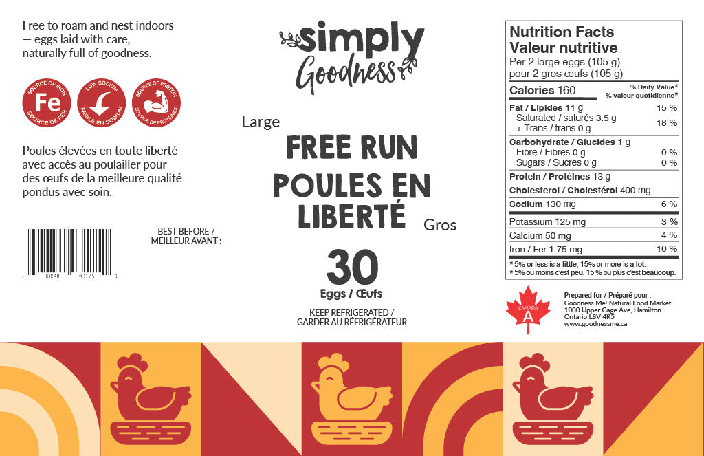 Simply Goodness - Free Run Eggs - Large, 30 Count