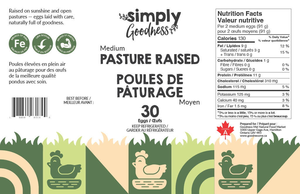Simply Goodness - Pasture Raised Eggs - Medium, 30 Count