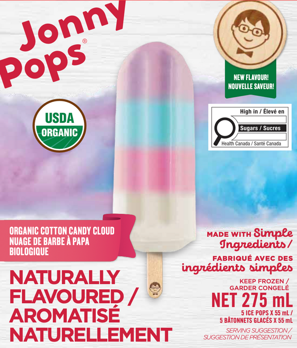 Jonny Pops - Organic Cotton Candy Cloud Water Pops, 440 mL
