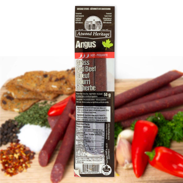 Atwood Heritage - Hot Grass-Fed Angus Beef Sausage, 50 g