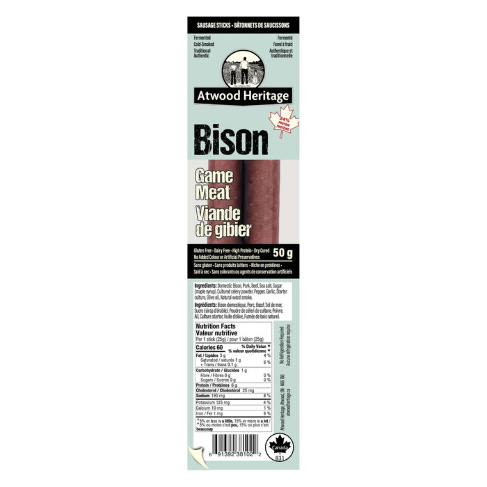 Atwood Heritage - Bison Sausage Sticks, 50 g