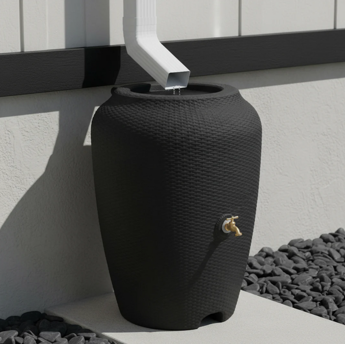 Algreen - Wicker Rain Barrel Black Rattan, Each