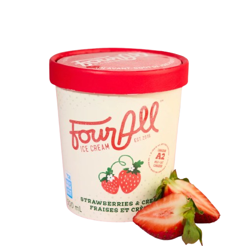 Four All Ice Cream - Strawberries & Cream Ice Cream, 500 mL