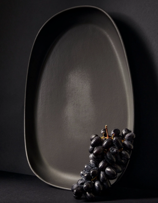 Gharyan Stoneware - Stoneware Long Platter - Black, Each