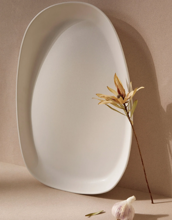 Gharyan Stoneware - Stoneware Long Platter - White, Each