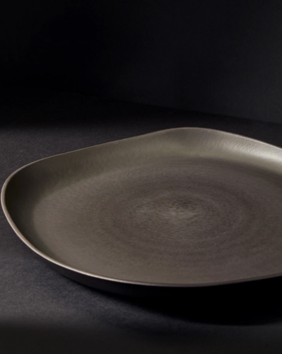 Gharyan Stoneware - Stoneware Round Platter - Black, Each