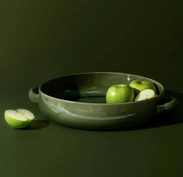 Gharyan Stoneware - Stoneware Server with Handles - Green, Each