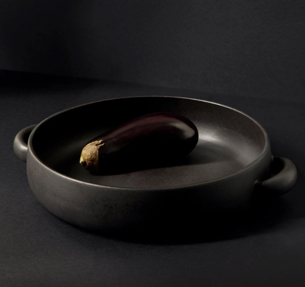 Gharyan Stoneware - Stoneware Server with Handles - Black, Each