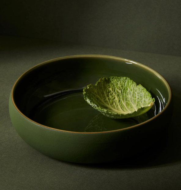 Gharyan Stoneware - Stoneware Shallow Bowl - Green, Each