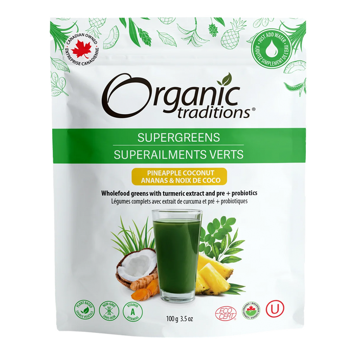 Organic Traditions - Supergreens Pineapple Coconut, 100 g