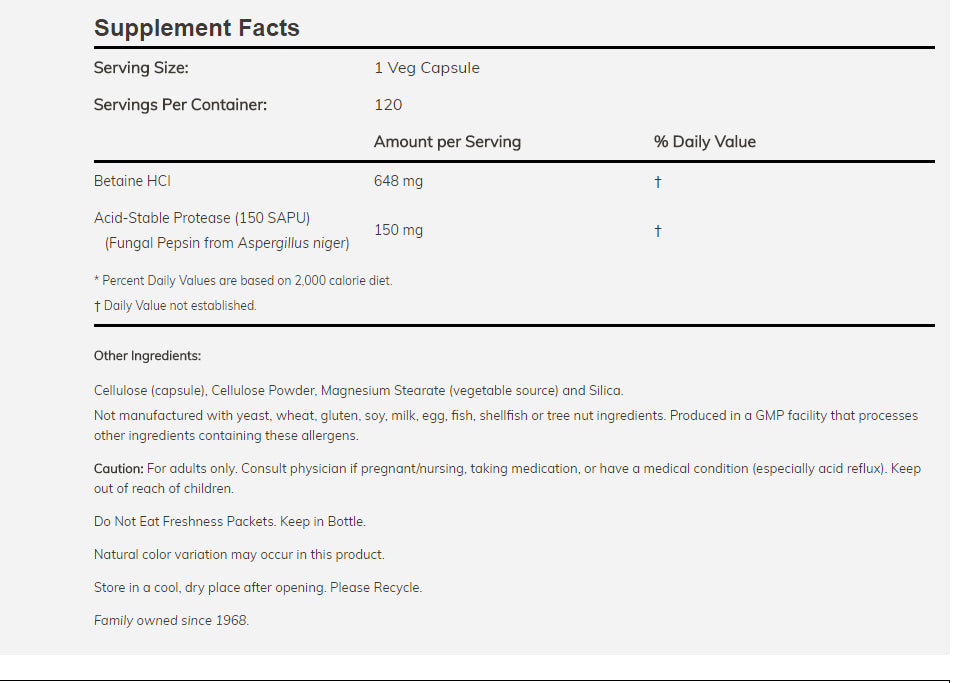 NOW - Betaine HCI, 120 capsules