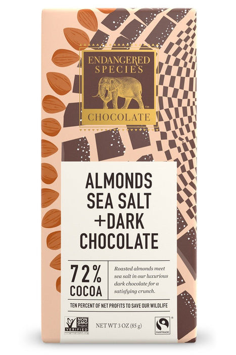 Endangered Species Chocolate - Dark Chocolate with Sea Salt & Almonds, 85 g