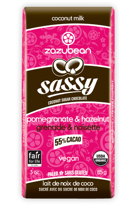 Zazubean Organic Chocolate - Sassy, Pomegranate & Hazelnut, 85 g
