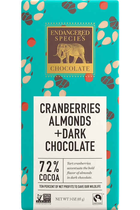 Endangered Species Chocolate - Dark Chocolate with Cranberries & Almonds, 85 g