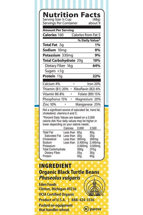 Eden - Org Black Turtle Dry Beans - 454 g