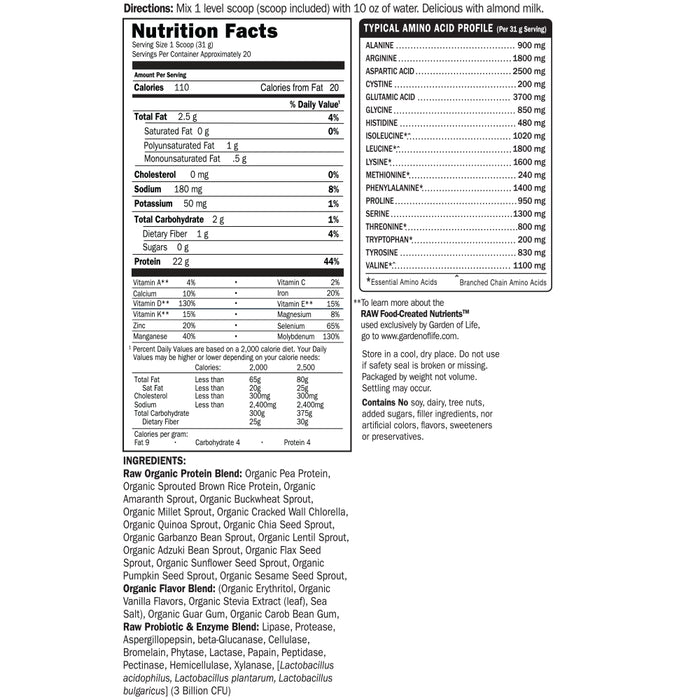 Garden of Life Raw Organic Protein Vanilla 624g