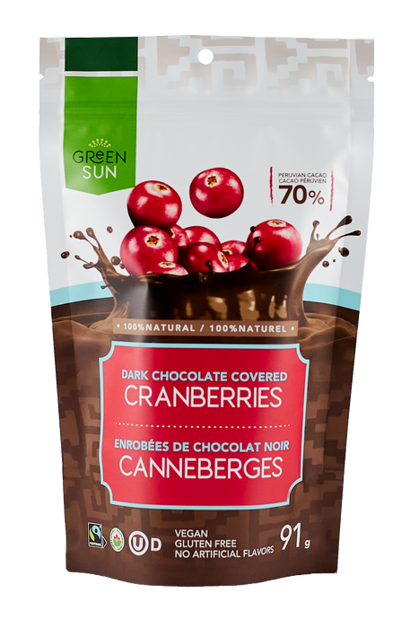 Green Sun Foods - Cranberries Dipped in 70% Dark Chocolate, 91 g