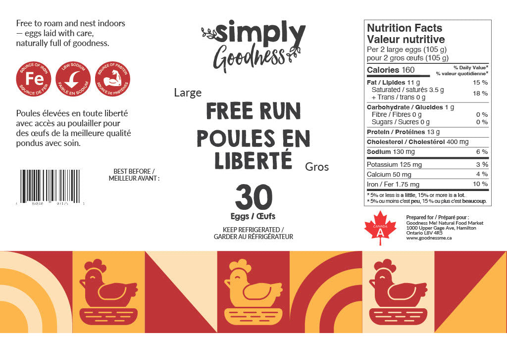 Simply Goodness - Free Run Eggs - Large, 30 Count