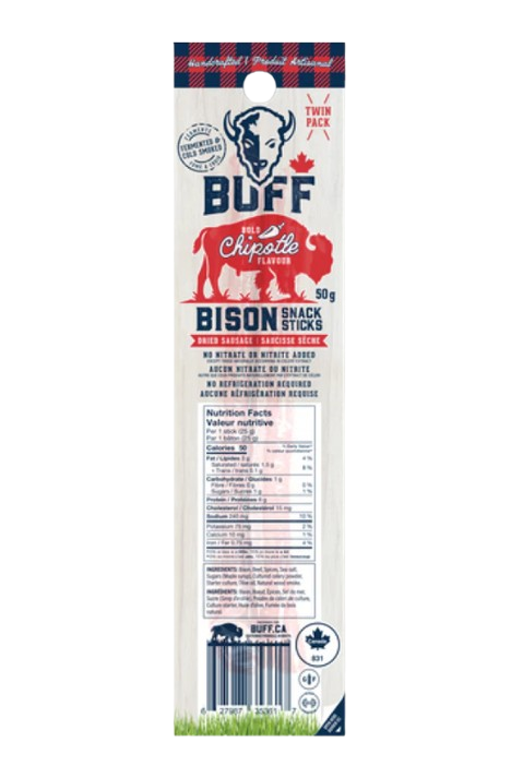 Buff - Snack Sticks - Chipotle Bison, 50 g — Goodness Me!