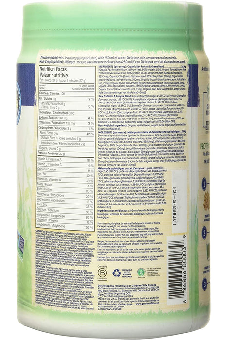 Garden of Life - Raw Organic Protein & Greens, Vanilla, 550g