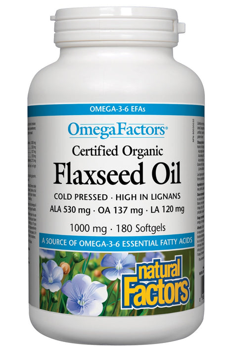 Natural Factors - Flaxseed Oil - 1000 mg, 180 Softgels